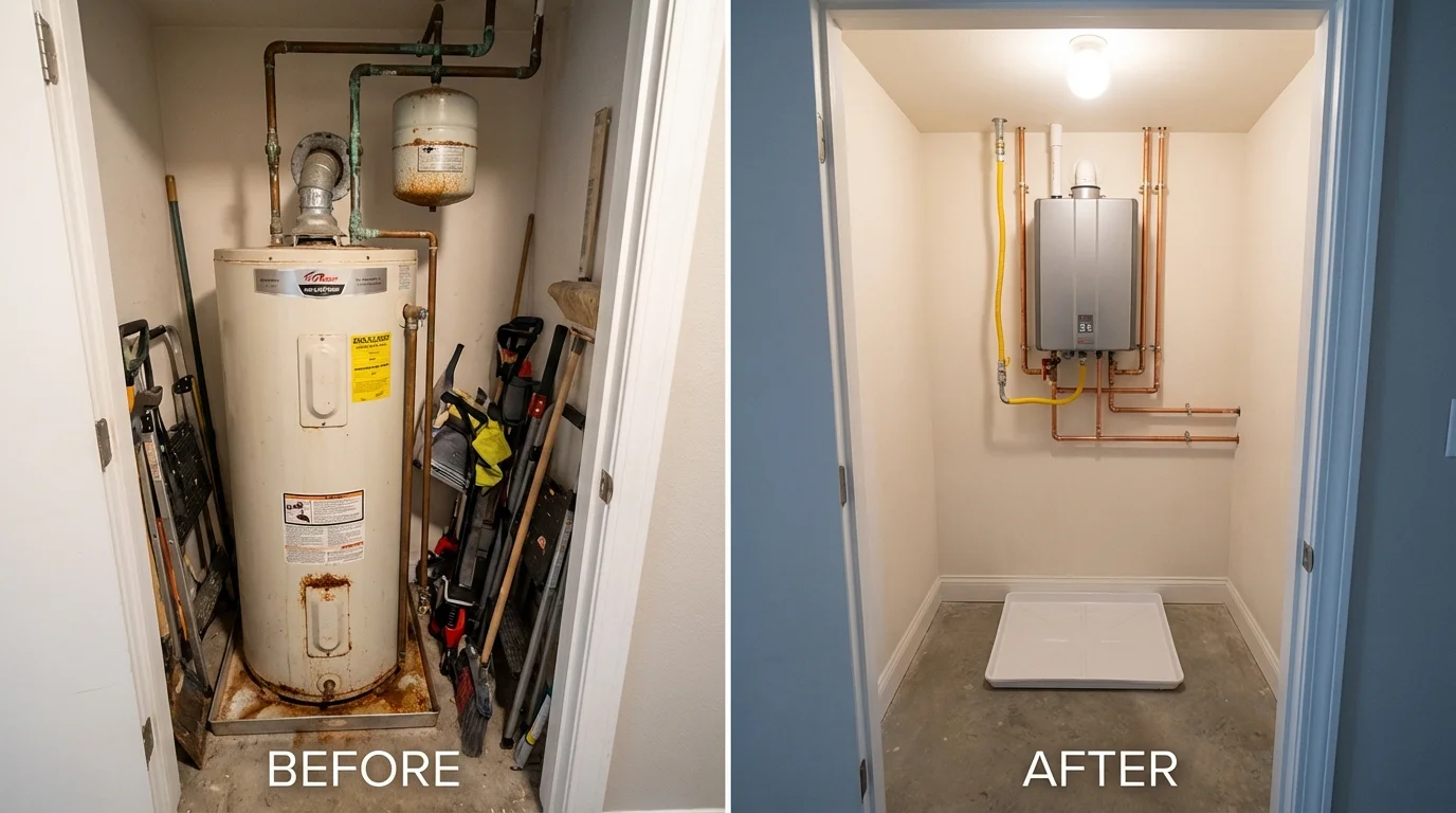 Tank water heater versus wall-mounted tankless unit comparison for Knightdale, NC homeowners