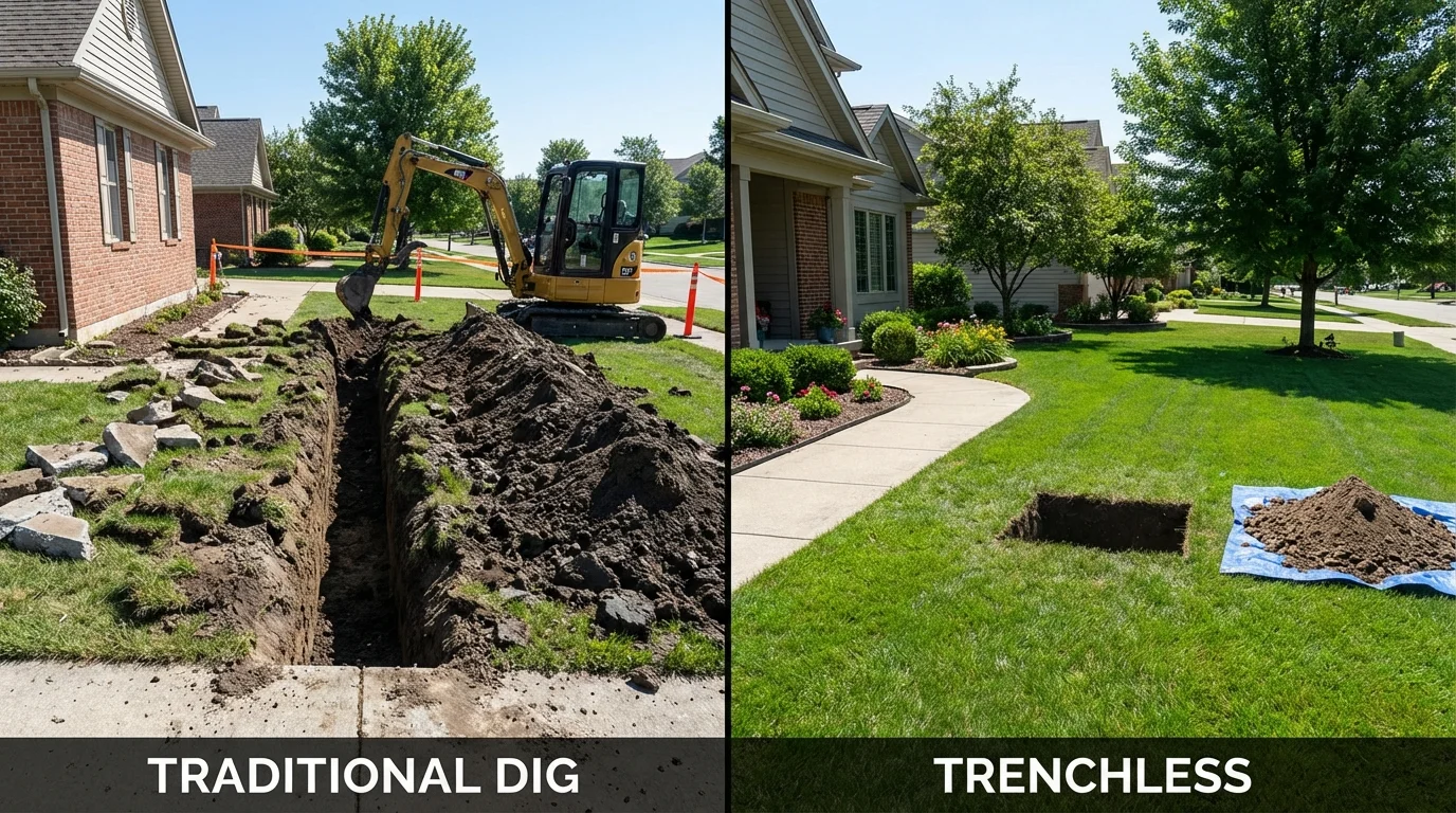 Trenchless sewer repair with minimal yard damage versus traditional excavation in Knightdale, NC